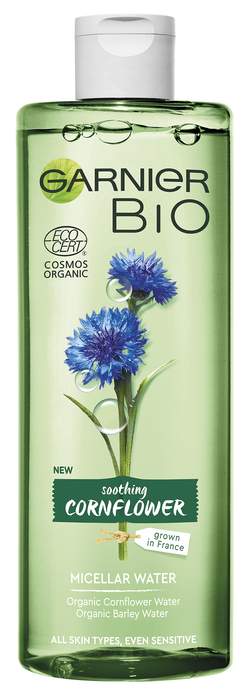 Garnier Bio Soothing Cornflower Micellar Water. Καθαρίζει και αφαιρεί το μακιγιάζ χωρίς να αφήνει λιπαρότητα, ενώ παράλληλα σέβεται την επιδερμίδα