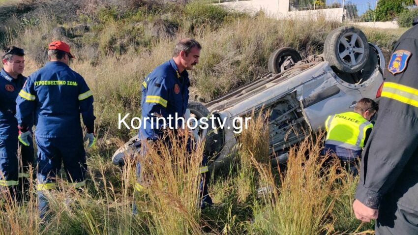 Εκτροπή και ανατροπή Ι.Χ στην Π.Ε.Ο Ισθμού – Επιδαύρου, στο ύψος των Κεγχρεών