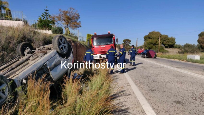 Εκτροπή και ανατροπή Ι.Χ στην Π.Ε.Ο Ισθμού – Επιδαύρου, στο ύψος των Κεγχρεών