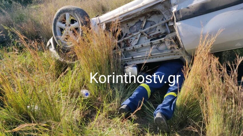 Εκτροπή και ανατροπή Ι.Χ στην Π.Ε.Ο Ισθμού – Επιδαύρου, στο ύψος των Κεγχρεών